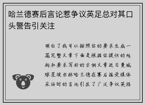 哈兰德赛后言论惹争议英足总对其口头警告引关注 哈兰德赛后言论惹争议英足总对其口头警告引关注